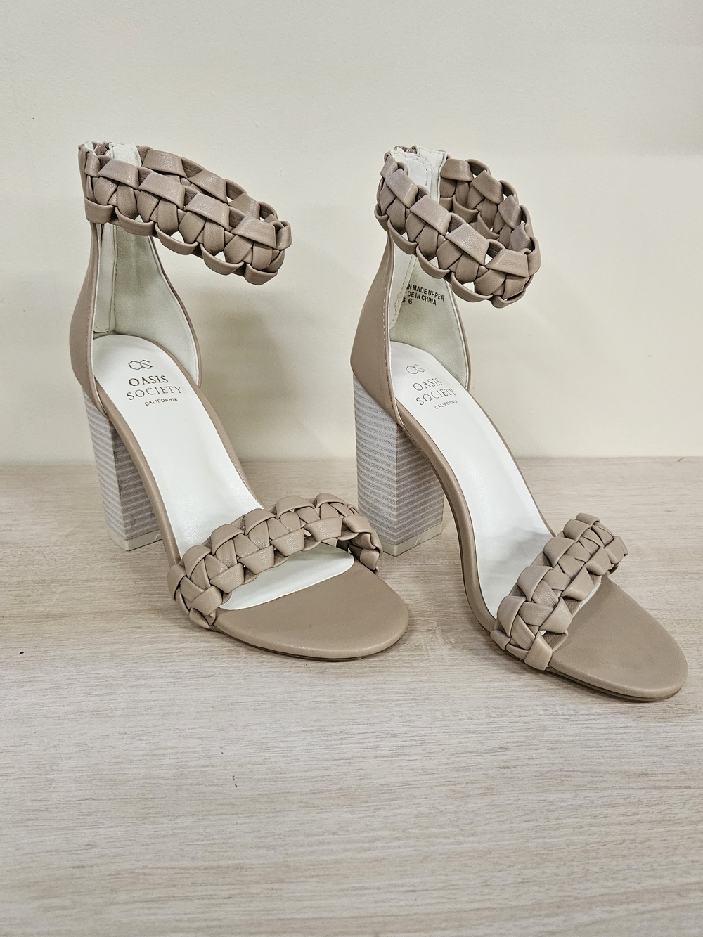 NIB | OASIS SOCIETY | 7.5 | Braided Block Heel Sandals Nude - Picture 4 of 7